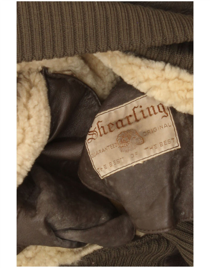 Giubbotto bomber in shearling da uomo vintage UK 36 piccolo marrone