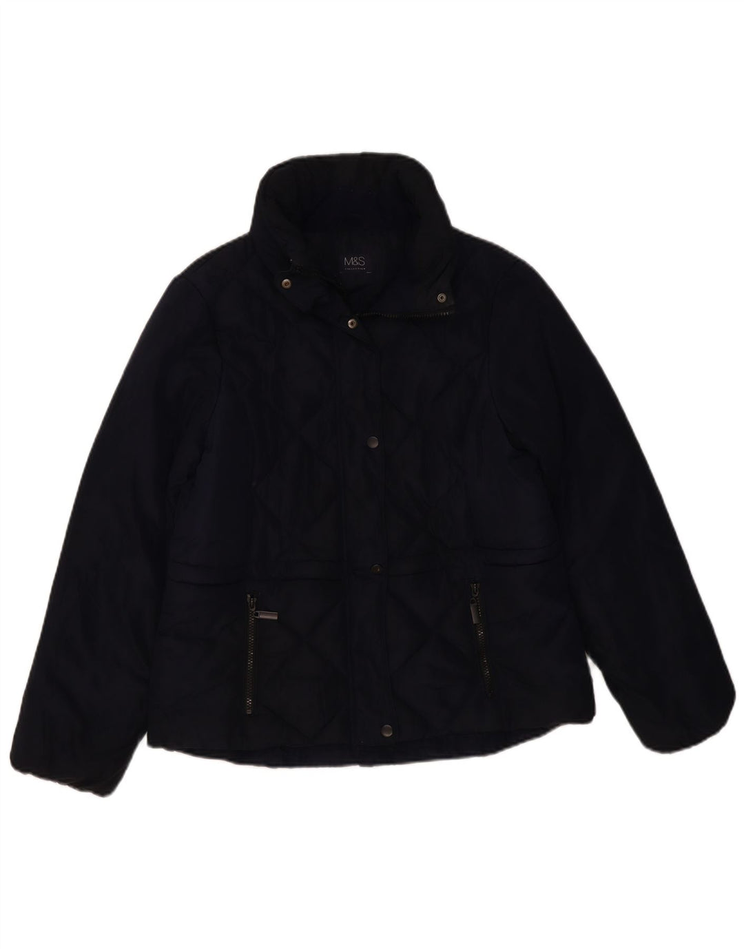 Marks & Spencer Womens Quilted Jacket UK 12 Medium Navy Blue Polyester