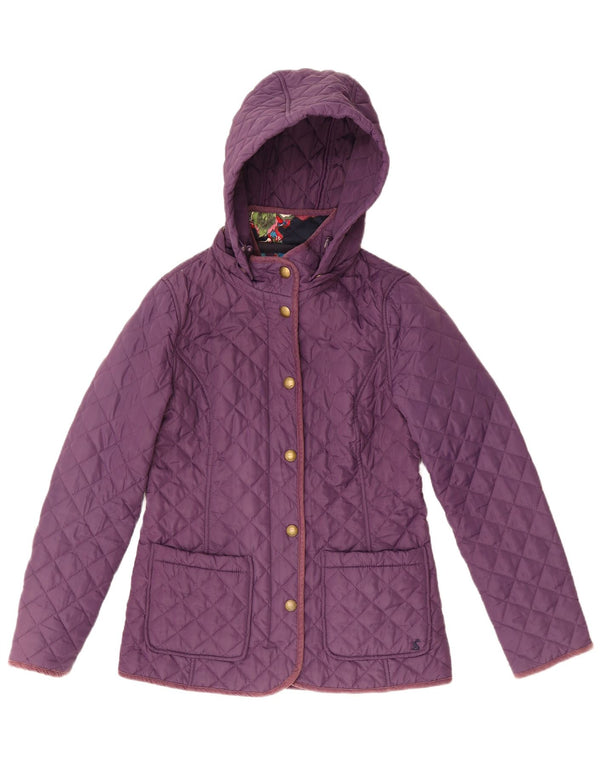 JOULES Womens Hooded Quilted Jacket UK 10 Small Purple Polyester