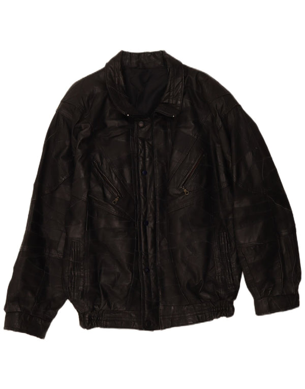 Giacca in pelle vintage da uomo UK 40 grande patchwork nero