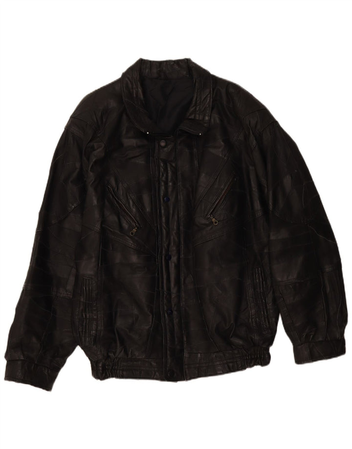 Giacca in pelle vintage da uomo UK 40 grande patchwork nero