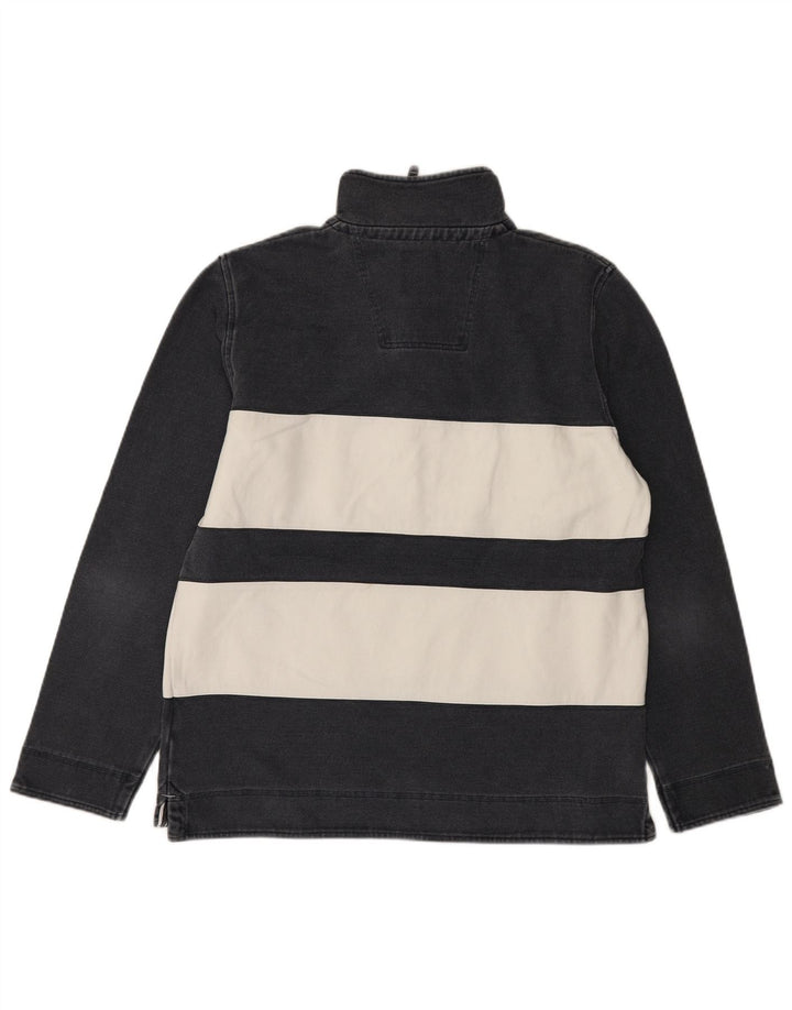 Crew Clothing Felpa da uomo con collo con zip, maglione medio a righe blu navy