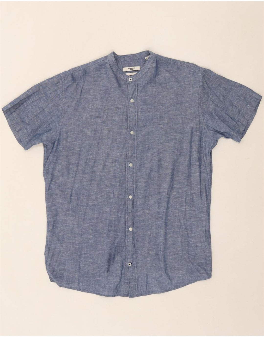 JACK & JONES Mens Premium Slim Short Sleeve Shirt Medium Blue Cotton Vintage Jack & Jones and Second-Hand Jack & Jones from Messina Hembry 
