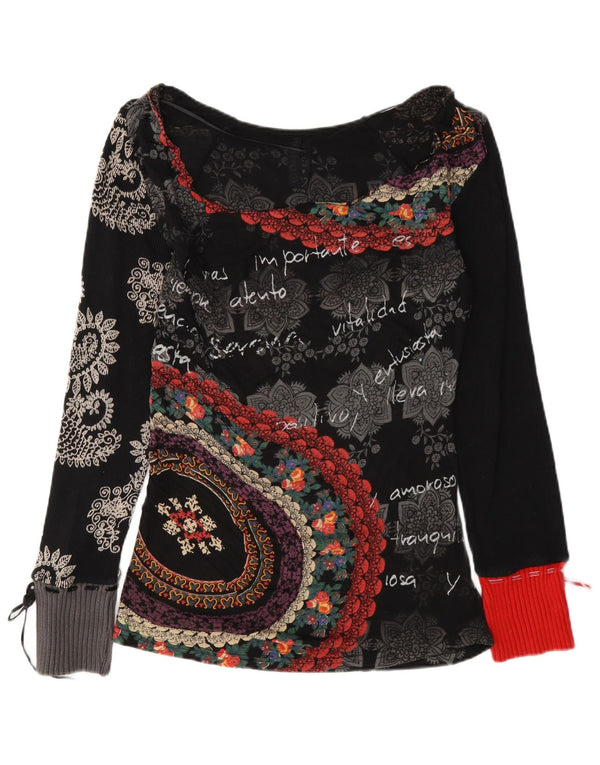 Desigual Womens Graphic Top Long Sleeve UK 18 XL Black Paisley Cotton