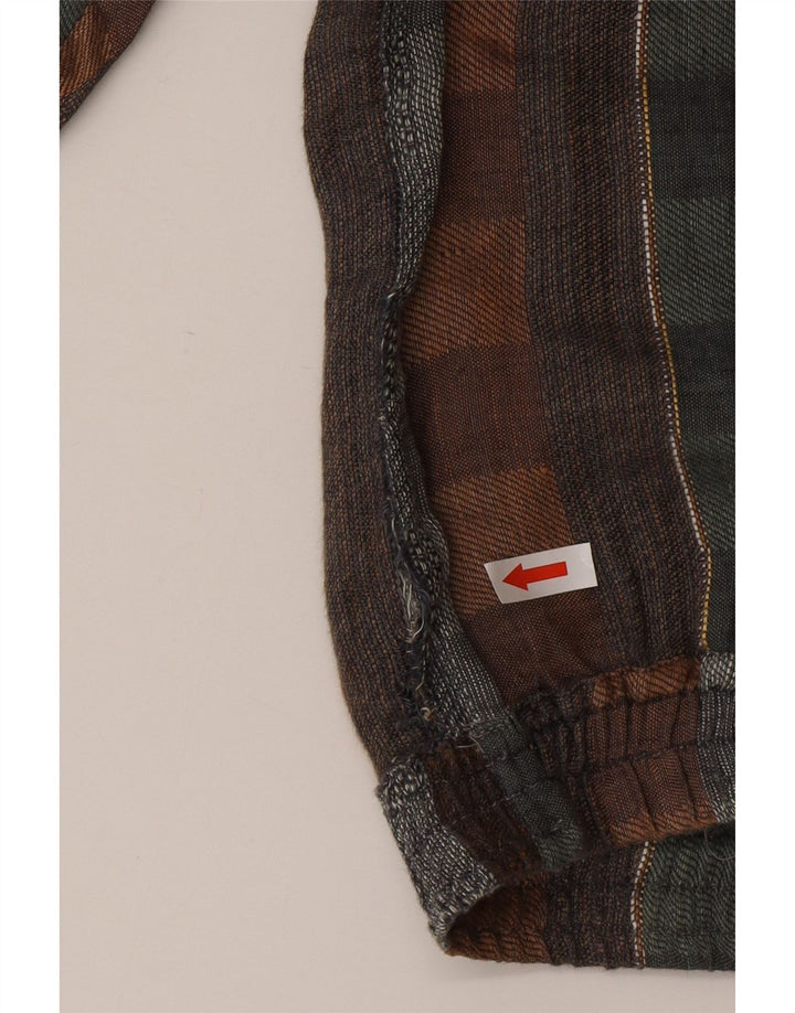 Camicia pullover a maniche corte da uomo vintage XL in lino a quadri multicolore