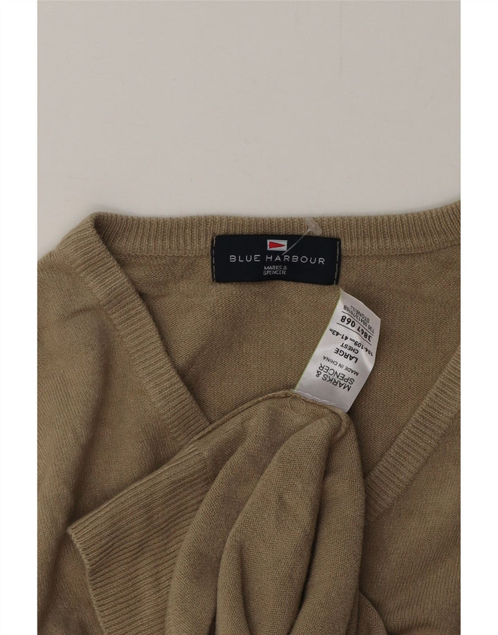 MARKS & SPENCER Maglione da uomo con scollo a V blu Harbour grande beige