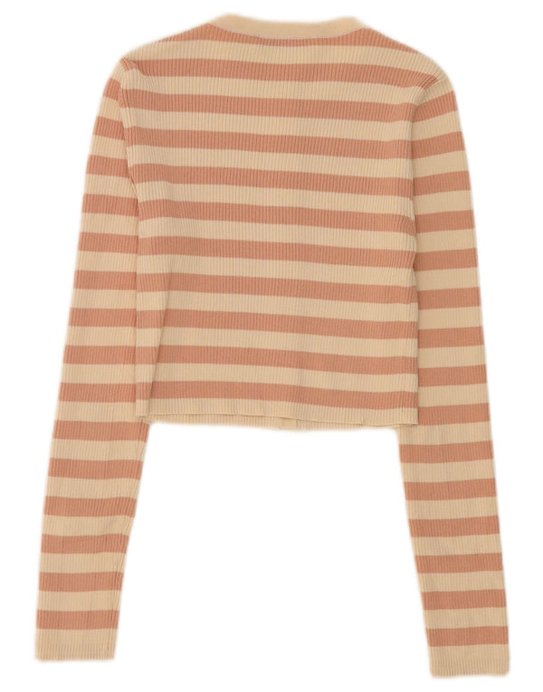 Top cardigan corto da donna Zara UK 12 Nylon a righe beige medio