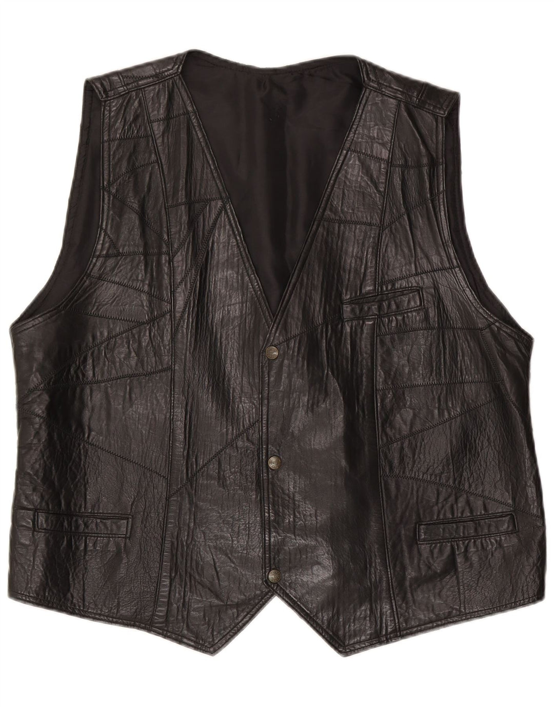 Gilet in pelle vintage da uomo grande nero