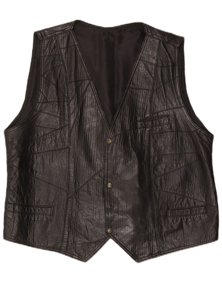 Gilet in pelle vintage da uomo grande nero