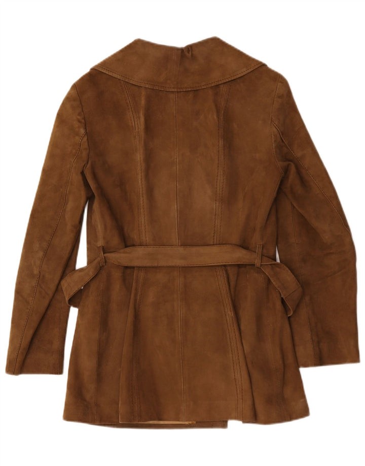 Trench vintage in pelle scamosciata da donna UK 12 marrone medio