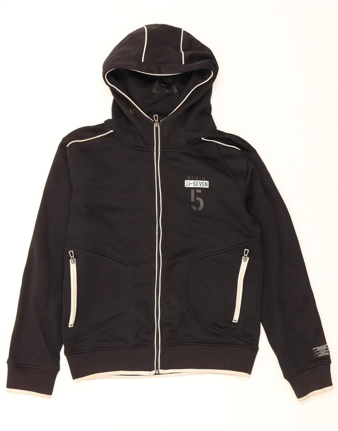 JACK & JONES Felpa con cappuccio e zip da donna UK 14 Medium Nero Colorblock