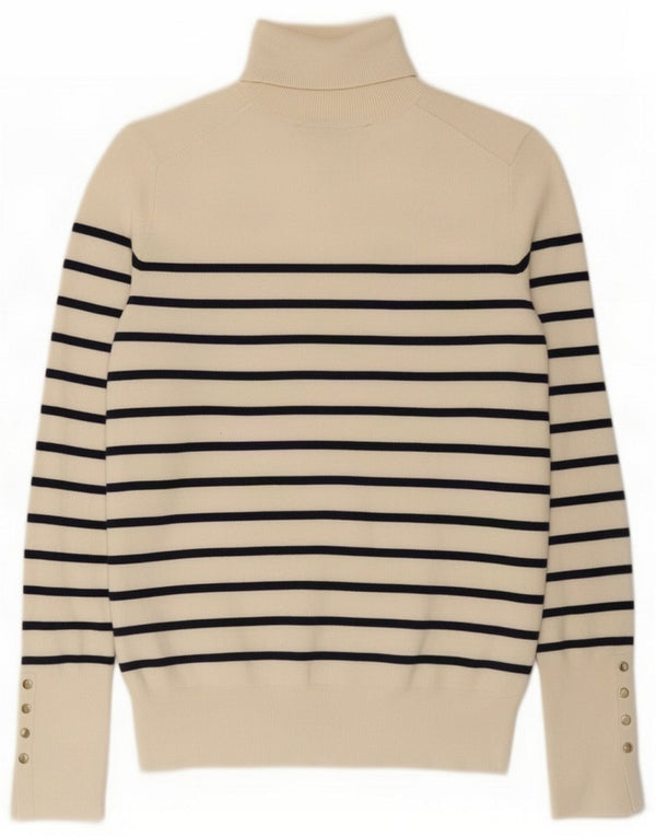 Zara Womens Roll Neck Jumper Sweater UK 10 Small Off White Striped Viscose