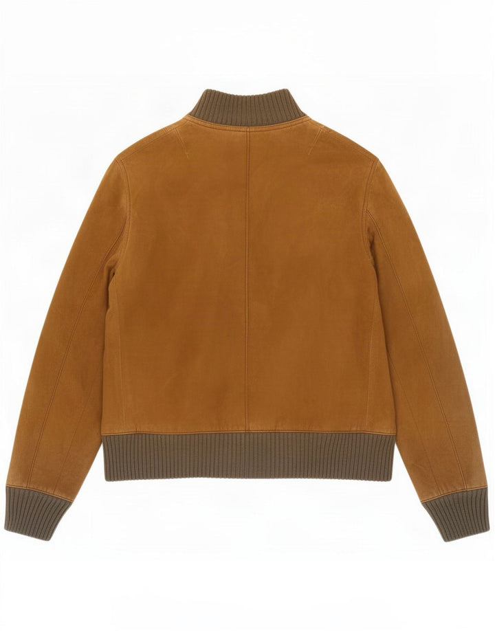 Giubbotto bomber vintage in pelle scamosciata da uomo UK 34 XS Marrone