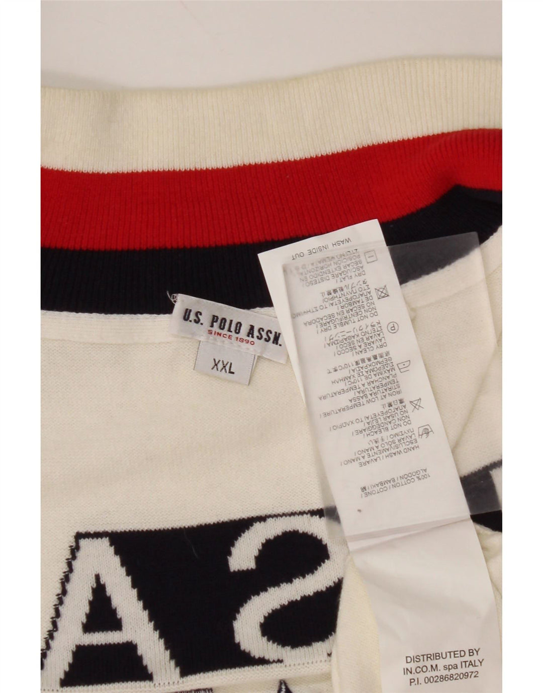 POLO ASSN. Maglione cardigan grafico USA da uomo 2XL cotone bianco