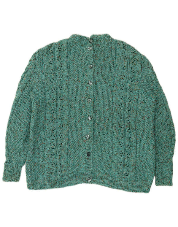 Maglione cardigan da donna vintage UK 16 grande turchese screziato