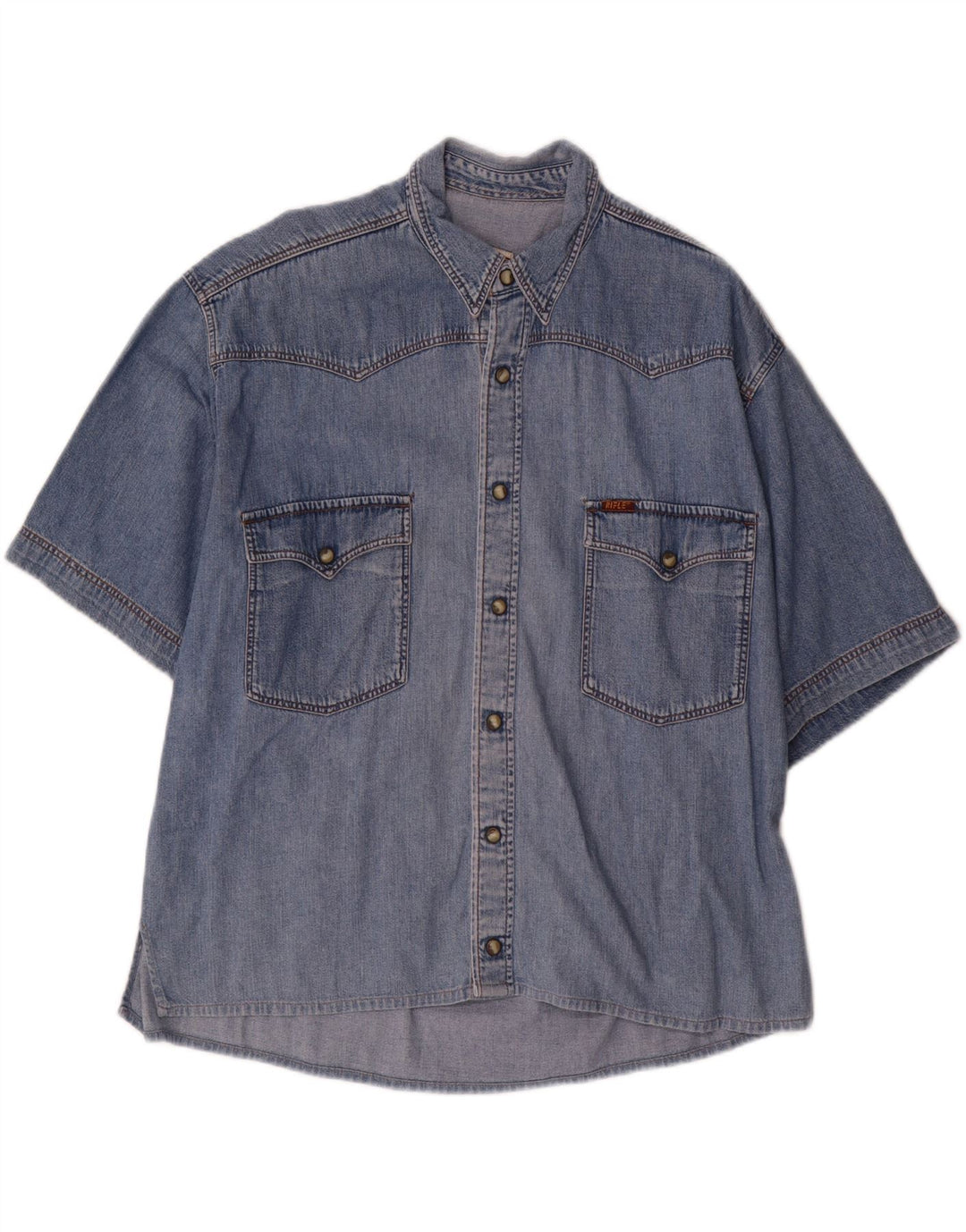 RIFLE Camicia di jeans a maniche corte da uomo in cotone blu medio