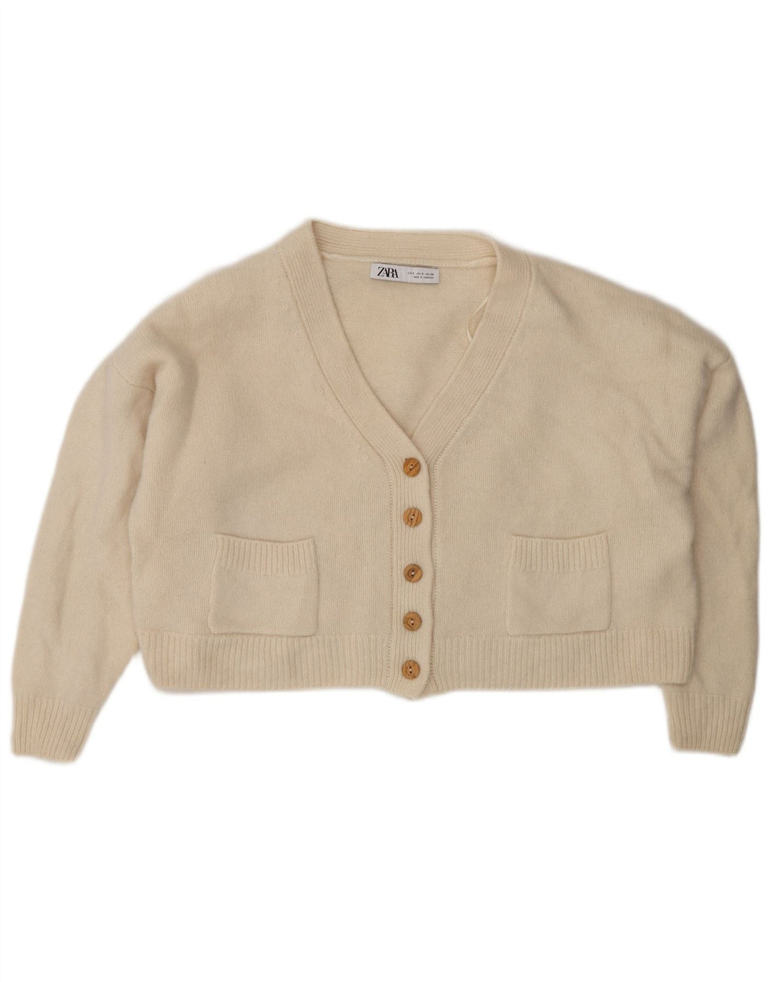 Maglione cardigan oversize corto da donna Zara UK 10 piccolo in lana beige