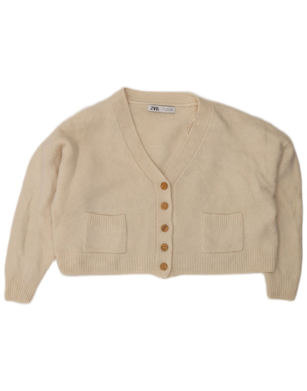 Maglione cardigan oversize corto da donna Zara UK 10 piccolo in lana beige