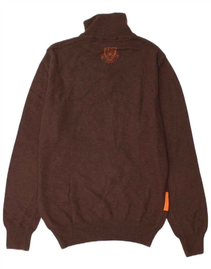 Maglione Lee da uomo con zip e collo, in lana merino a righe marroni grandi