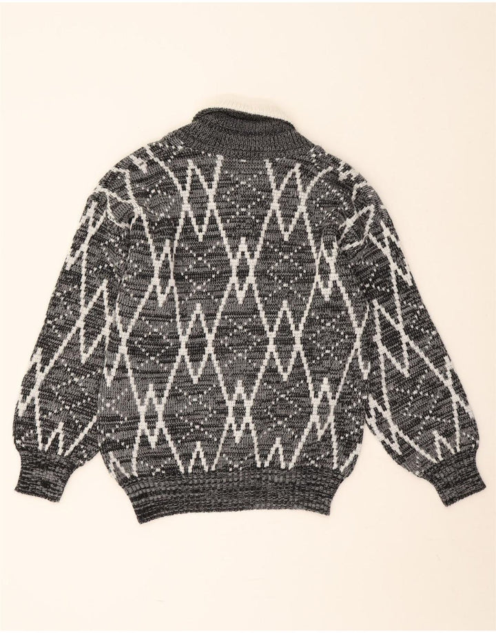 Maglione vintage da uomo con collo a scialle grigio medio geometrico