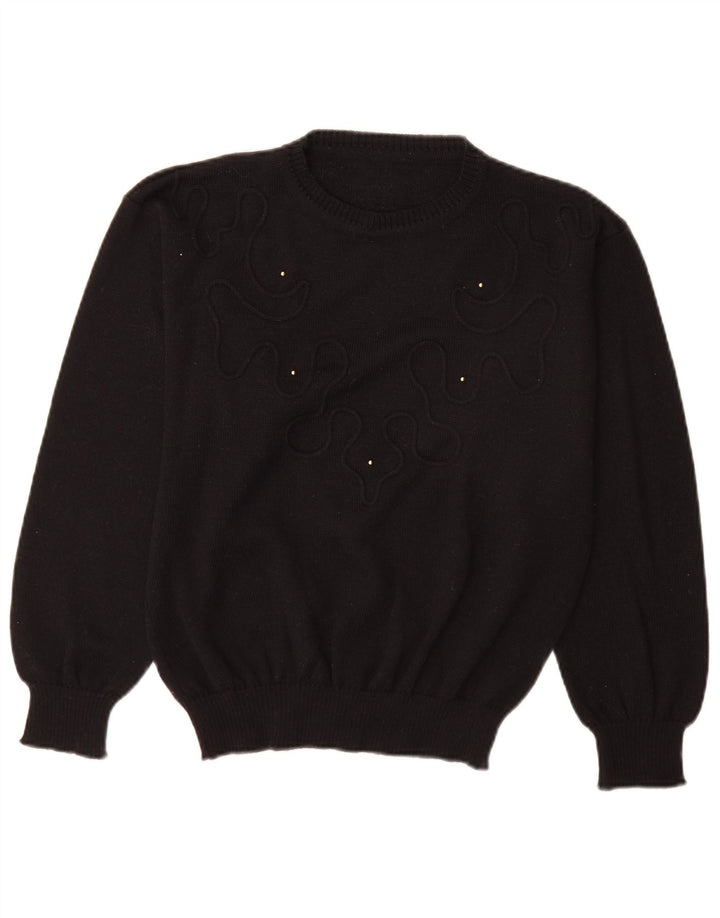 Maglione maglione girocollo da donna vintage EU 40 lana nera media