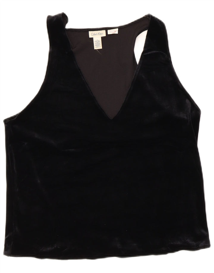 CALVIN KLEIN Camicetta senza maniche da donna UK 14 Large Nero Poliestere