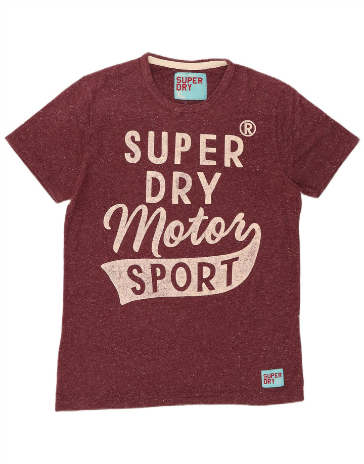 T-shirt grafica da uomo SUPERDRY Top XL in cotone screziato bordeaux
