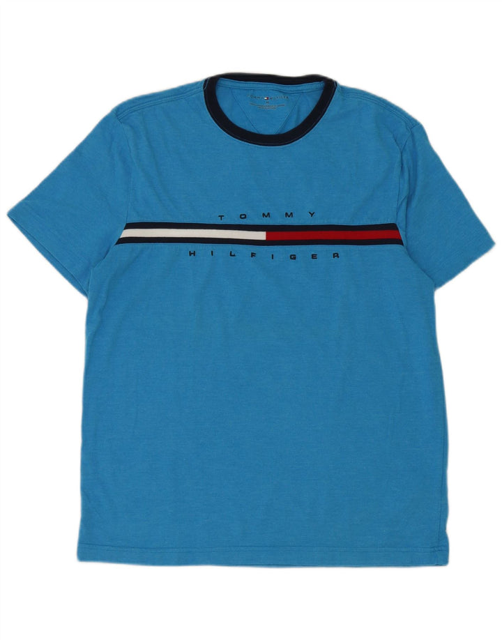 T-shirt grafica da uomo Tommy Hilfiger Top in cotone blu medio
