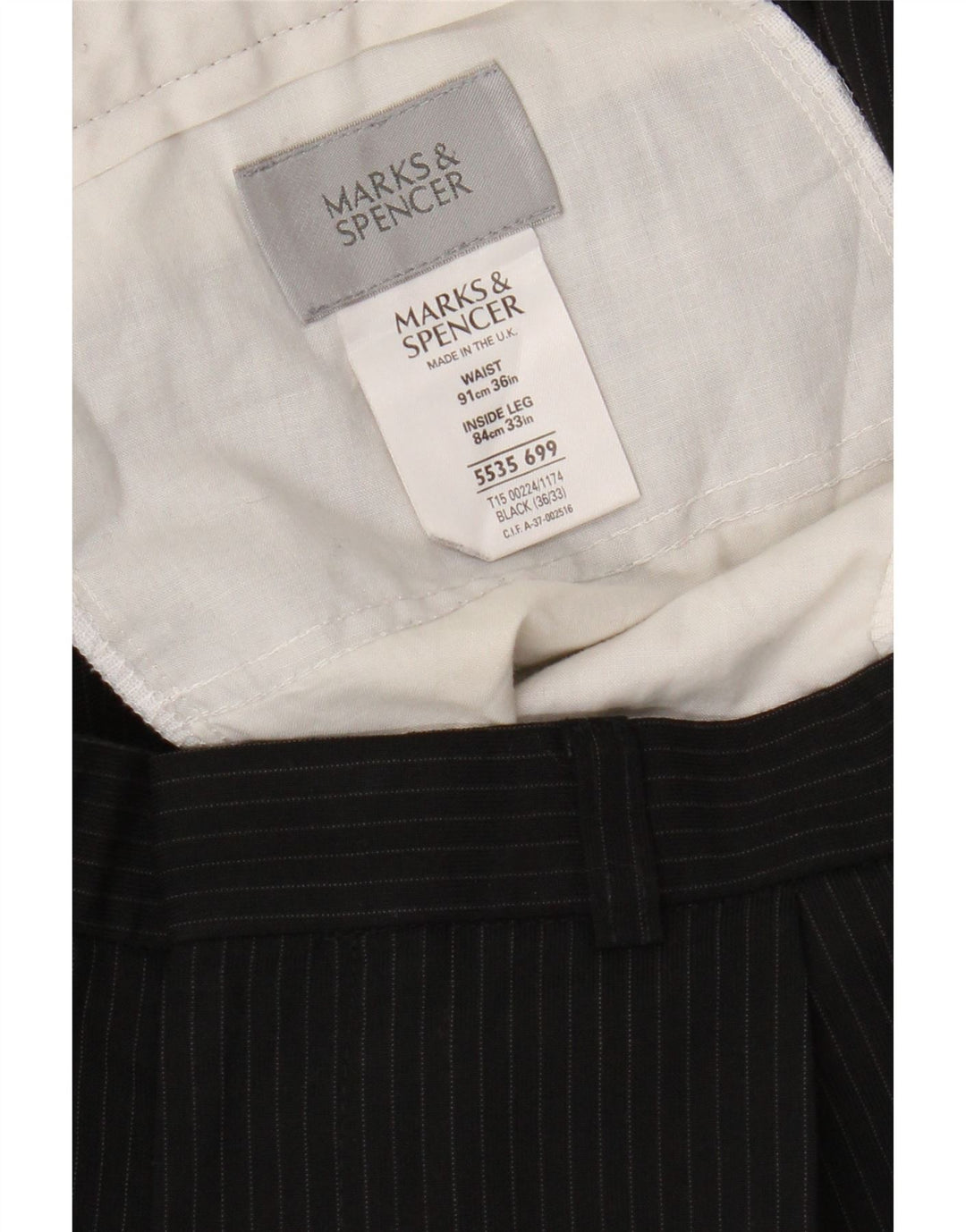 Pantaloni da abito con pegging da uomo Marks & Spencer W36 L33 poliestere gessato nero
