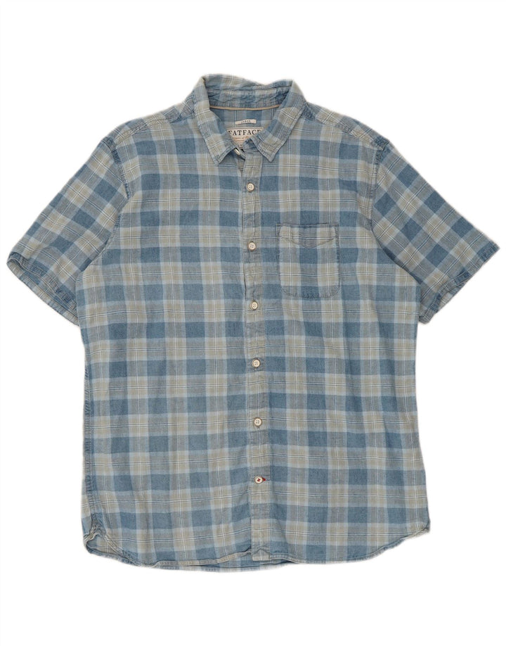 Camicia a maniche corte da uomo Fat Face. Lino a quadri blu grande