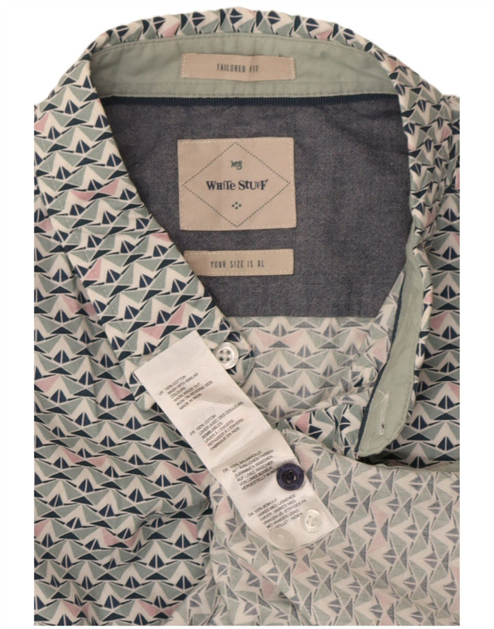 Camicia a maniche corte su misura da uomo White Stuff XL in cotone geometrico blu