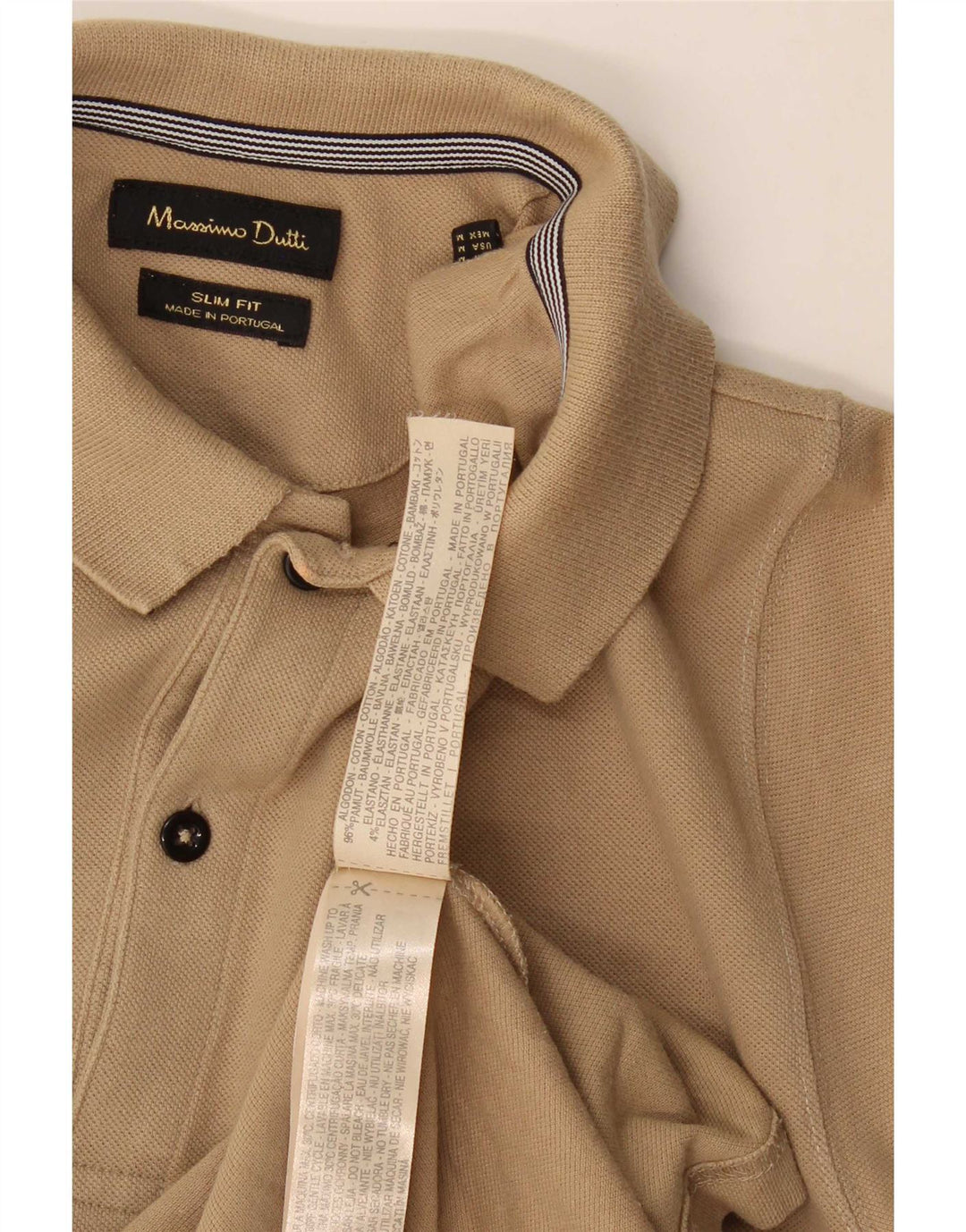 Polo da uomo slim fit Massimo Dutti in cotone beige medio