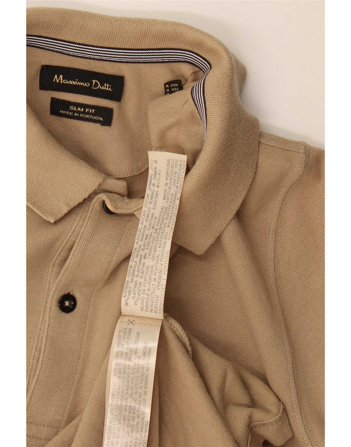 Polo da uomo slim fit Massimo Dutti in cotone beige medio
