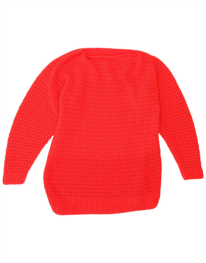 Maglione maglione vintage da uomo con scollo a barca UK 12 rosso medio