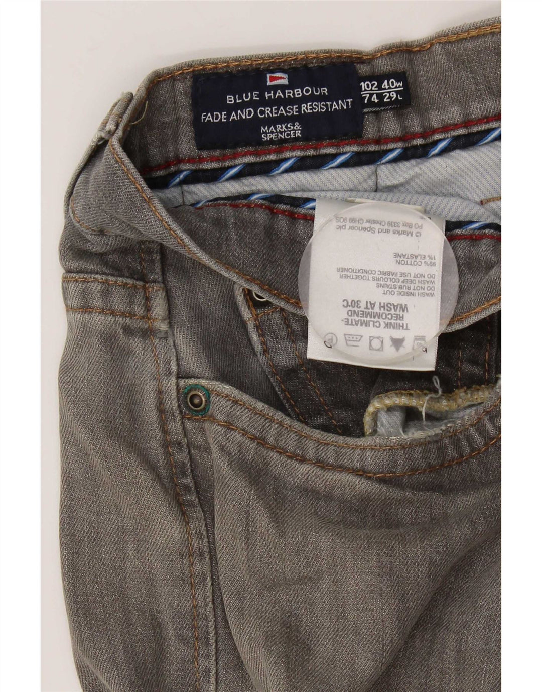 Jeans dritti Marks & Spencer da uomo blu Harbour W40 L29 cotone grigio