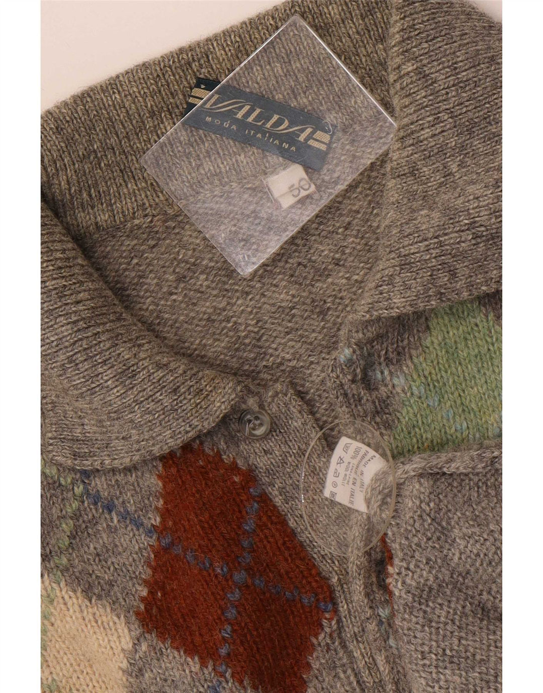 Maglione vintage da uomo con collo alto IT 50 Lana a rombi/diamante grigio medio