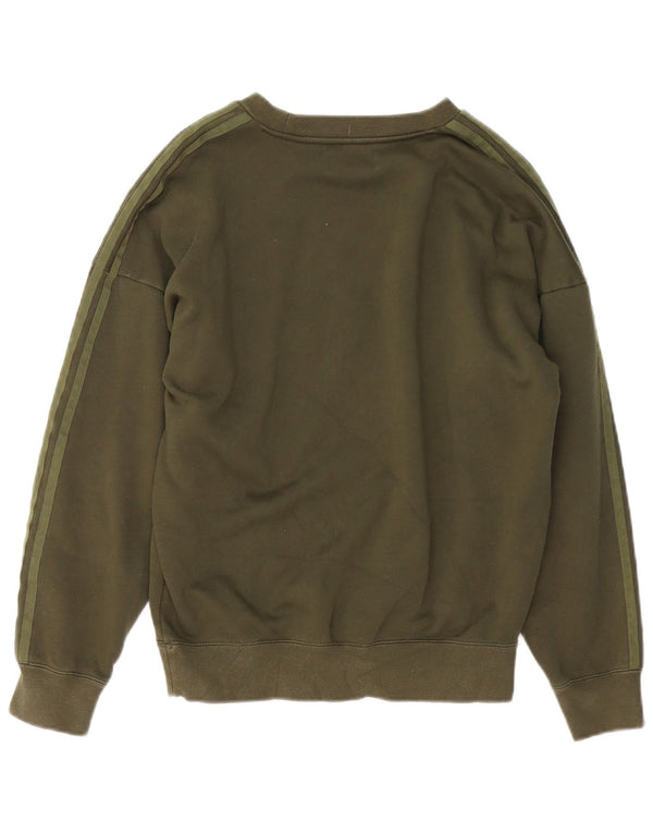 Felpa oversize con grafica da donna Adidas, maglione UK 10, piccola, cotone kaki