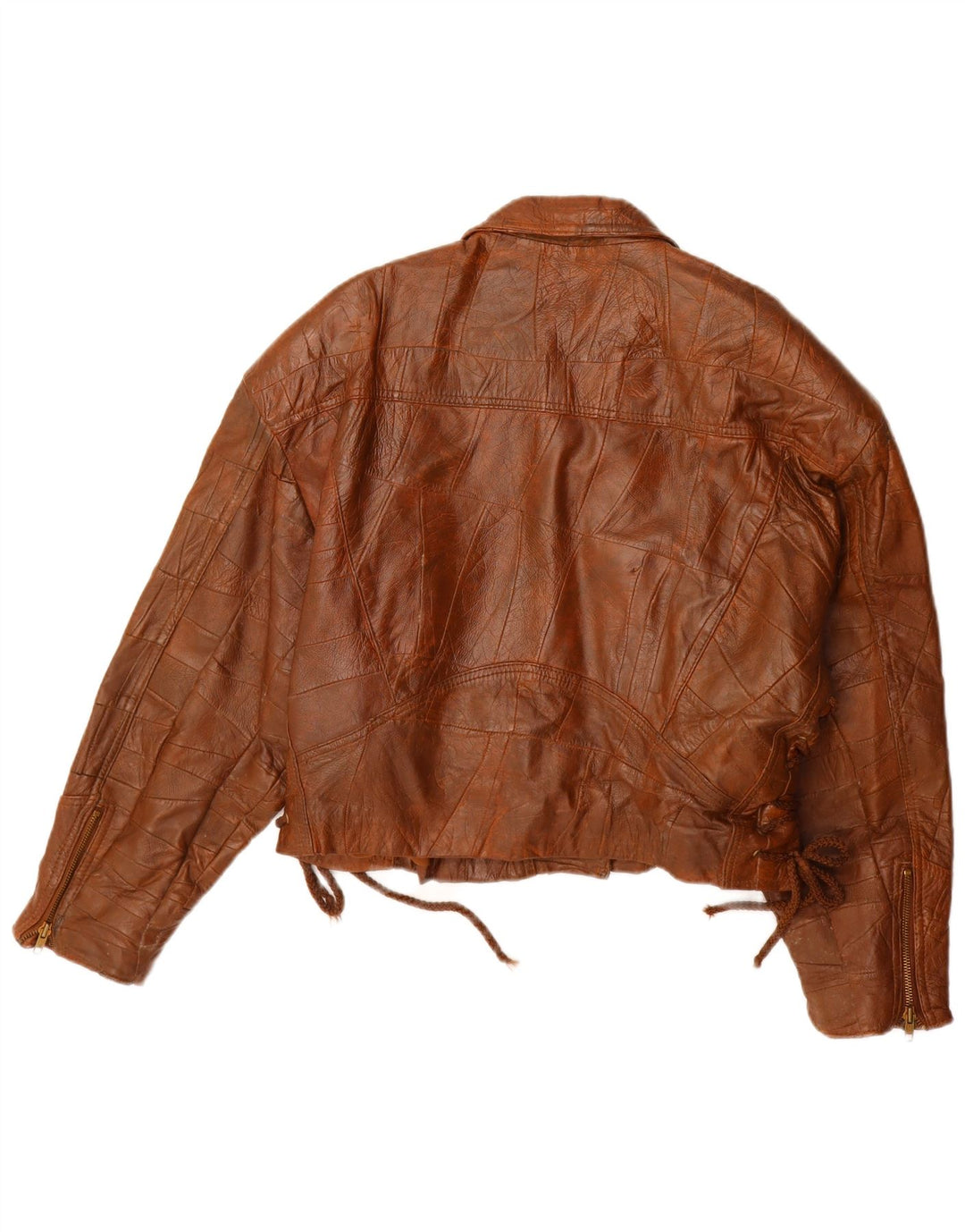 Giacca in pelle da donna vintage IT 42 in pelle patchwork marrone medio