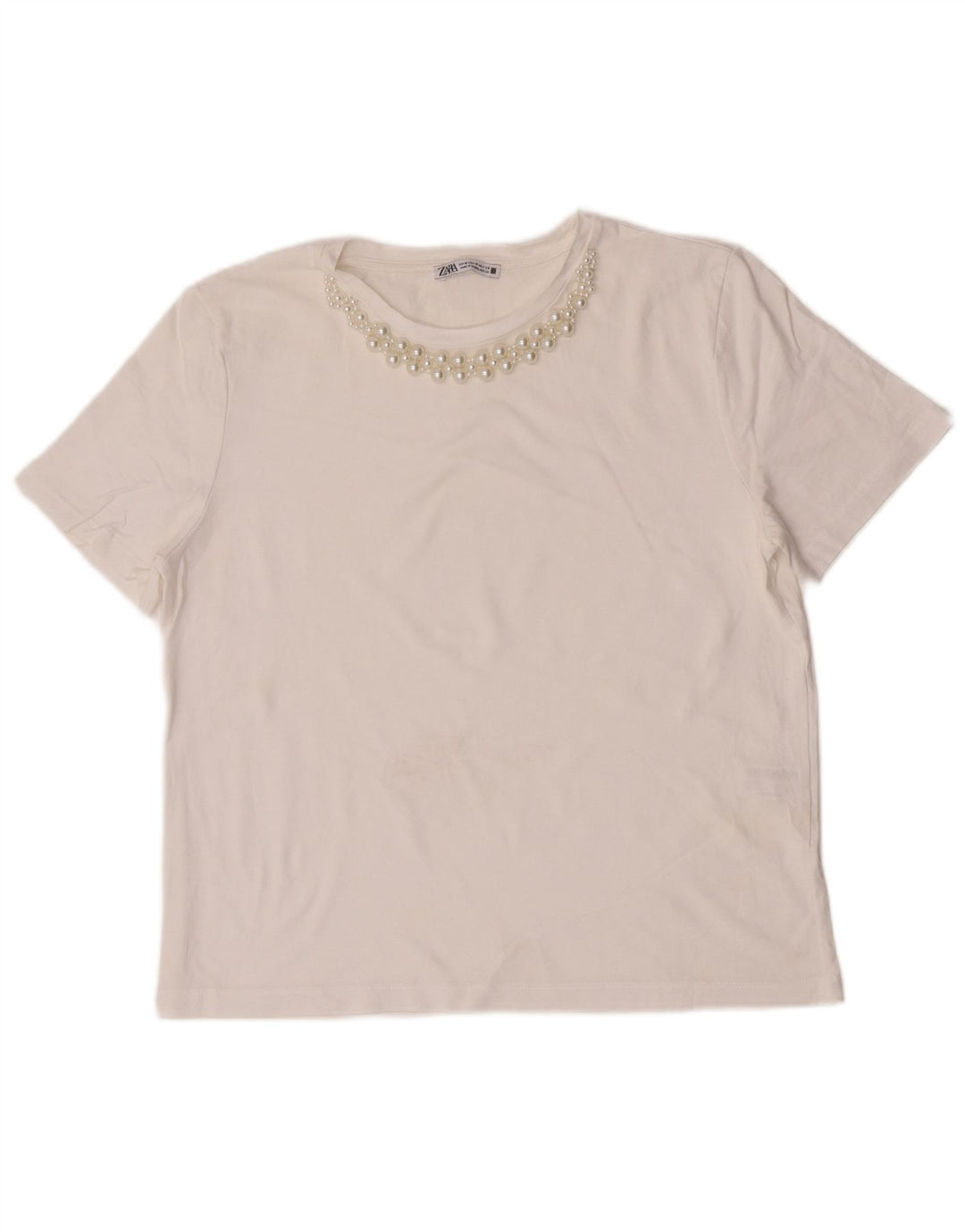 T-shirt Zara da donna Top UK 14 cotone bianco medio