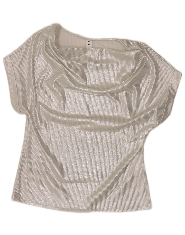 Camicetta vintage da donna Top UK 16 grande viscosa argento