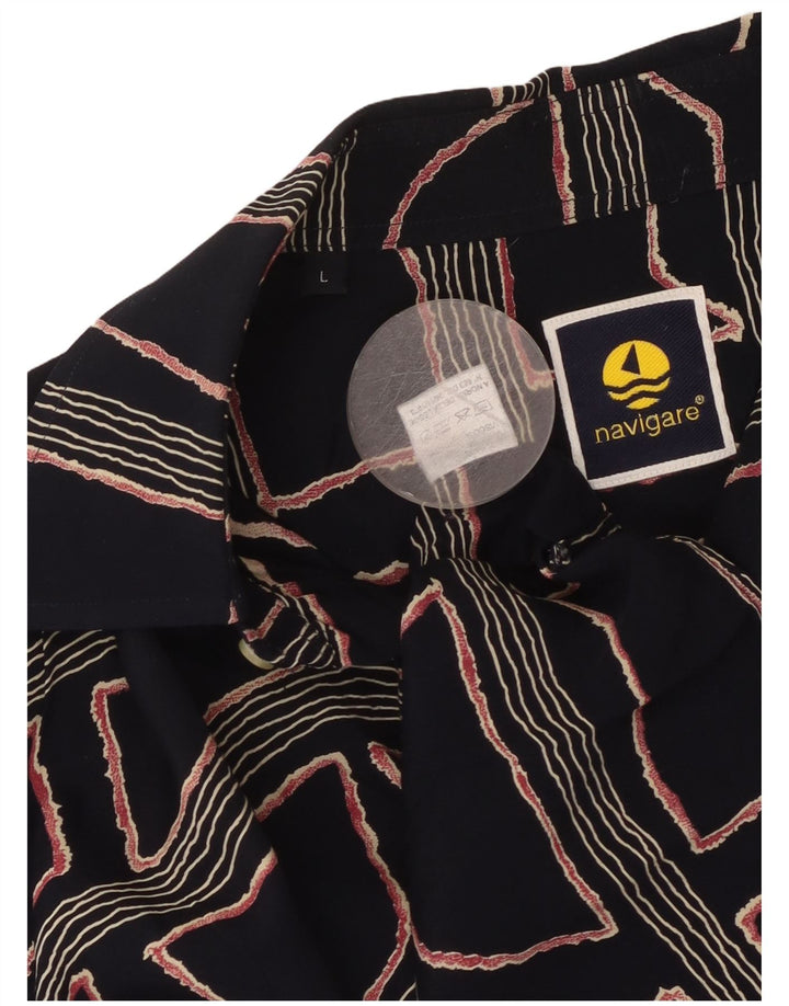 Camicia da uomo a maniche corte Navigare Large in viscosa geometrica blu navy