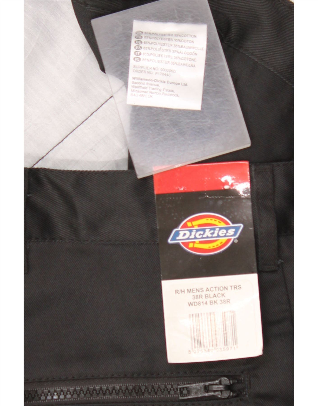 DICKIES Mens Straight Cargo Trousers W38 L30 Black Polyester