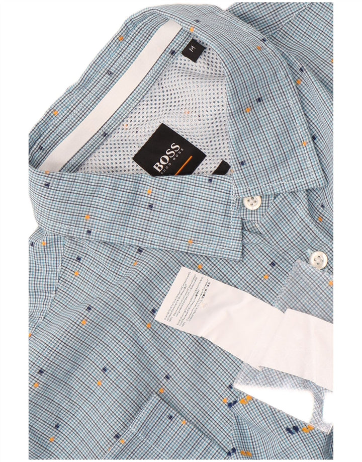 Camicia a maniche corte da uomo Hugo Boss in cotone a quadri blu medio