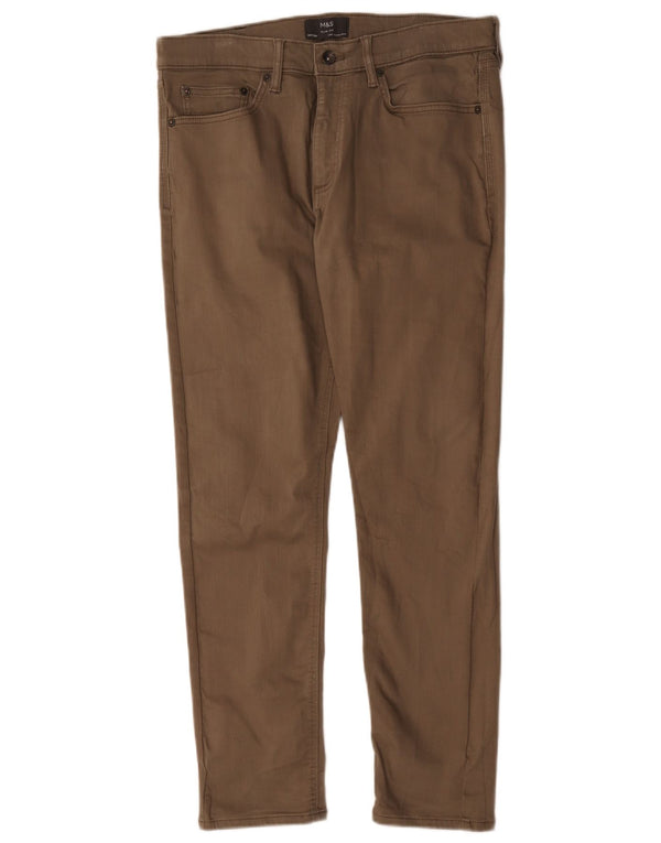 Pantaloni casual slim fit da uomo Marks & Spencer W34 L29 cotone marrone