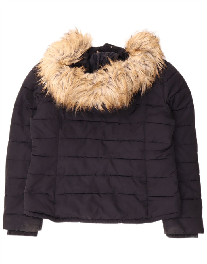 Giacca imbottita corta con cappuccio da donna Topshop UK 14 poliestere medio blu navy