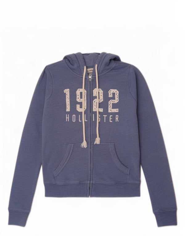 Felpa con cappuccio e zip grafica Hollister da donna UK 10 Small in cotone blu