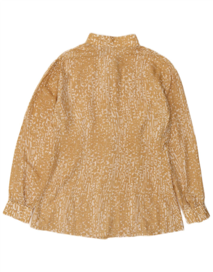 Camicetta camicia vintage da donna UK 12 media gialla maculata