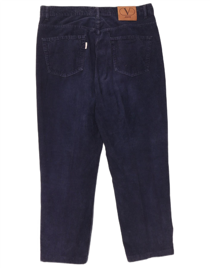 VALENTINO Pantaloni dritti da uomo in velluto a coste W40 L28 in cotone blu navy