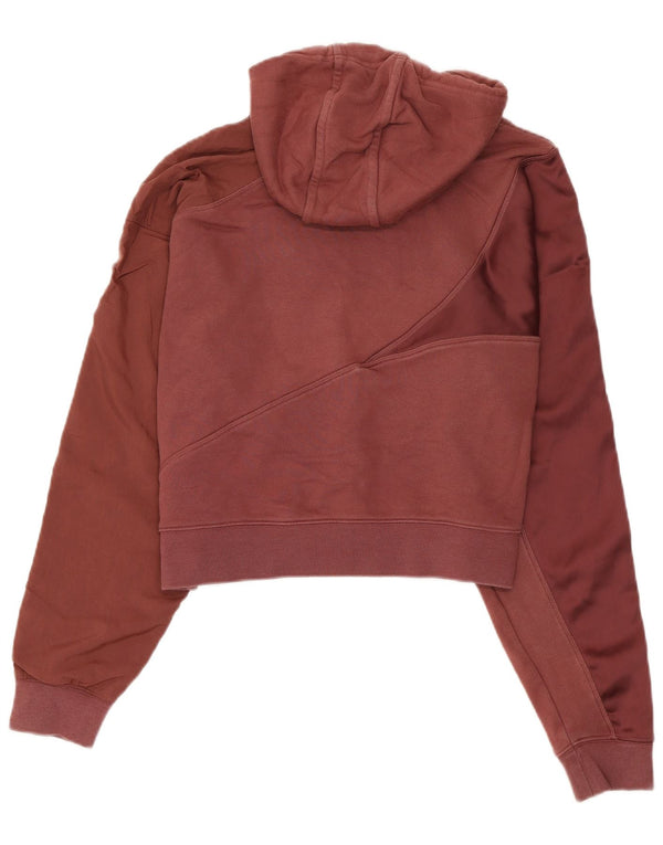 Adidas Womens Graphic Crop Hoodie Jumper UK 12 Medium Maroon Cotton