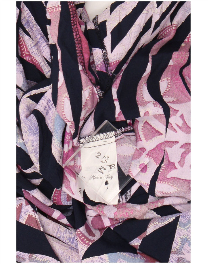Camicia vintage da donna UK 14 Viscosa geometrica multicolore media